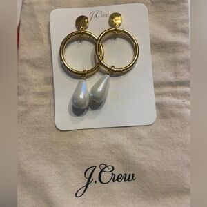 J. Crew Gold Hoop Earrings with Perl Teardrops